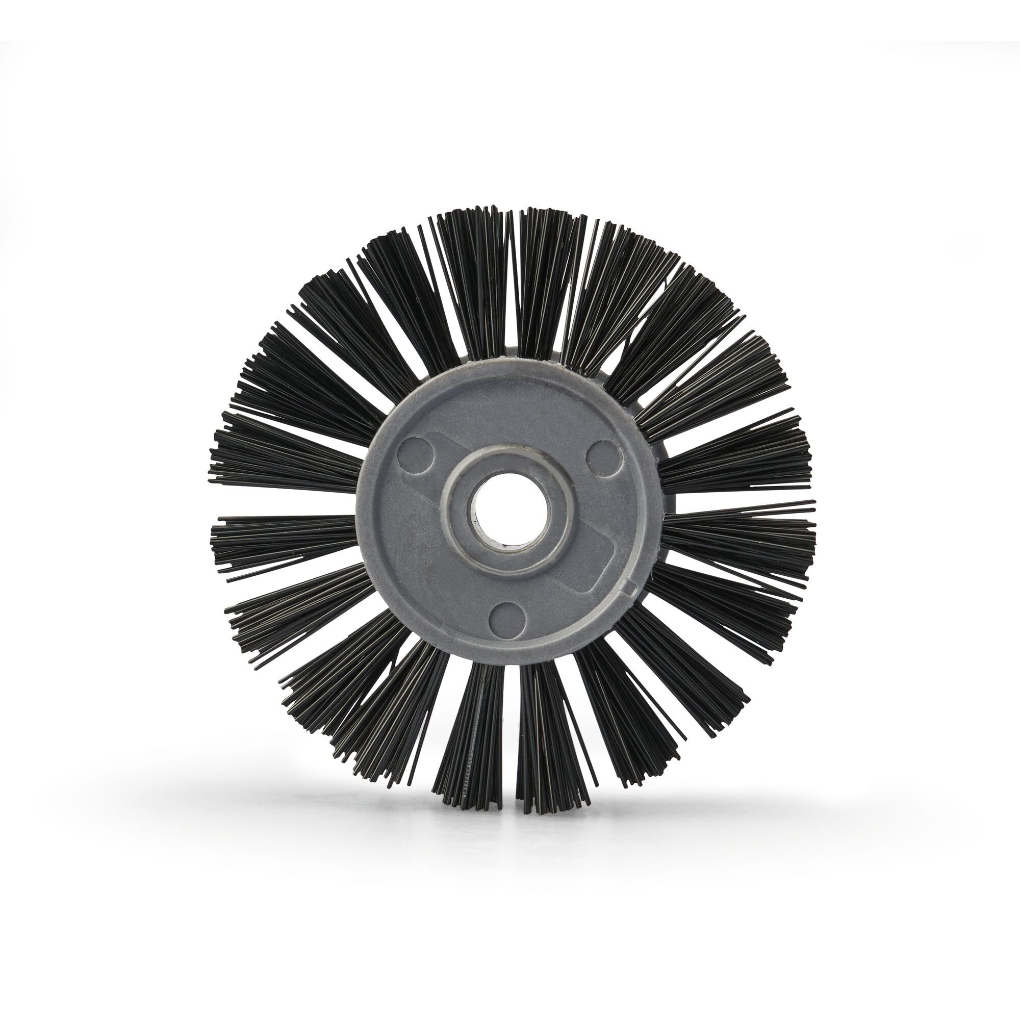 Round replacement brush head with black bristles and a central mounting hole, designed for gardening or outdoor cleaning tools.