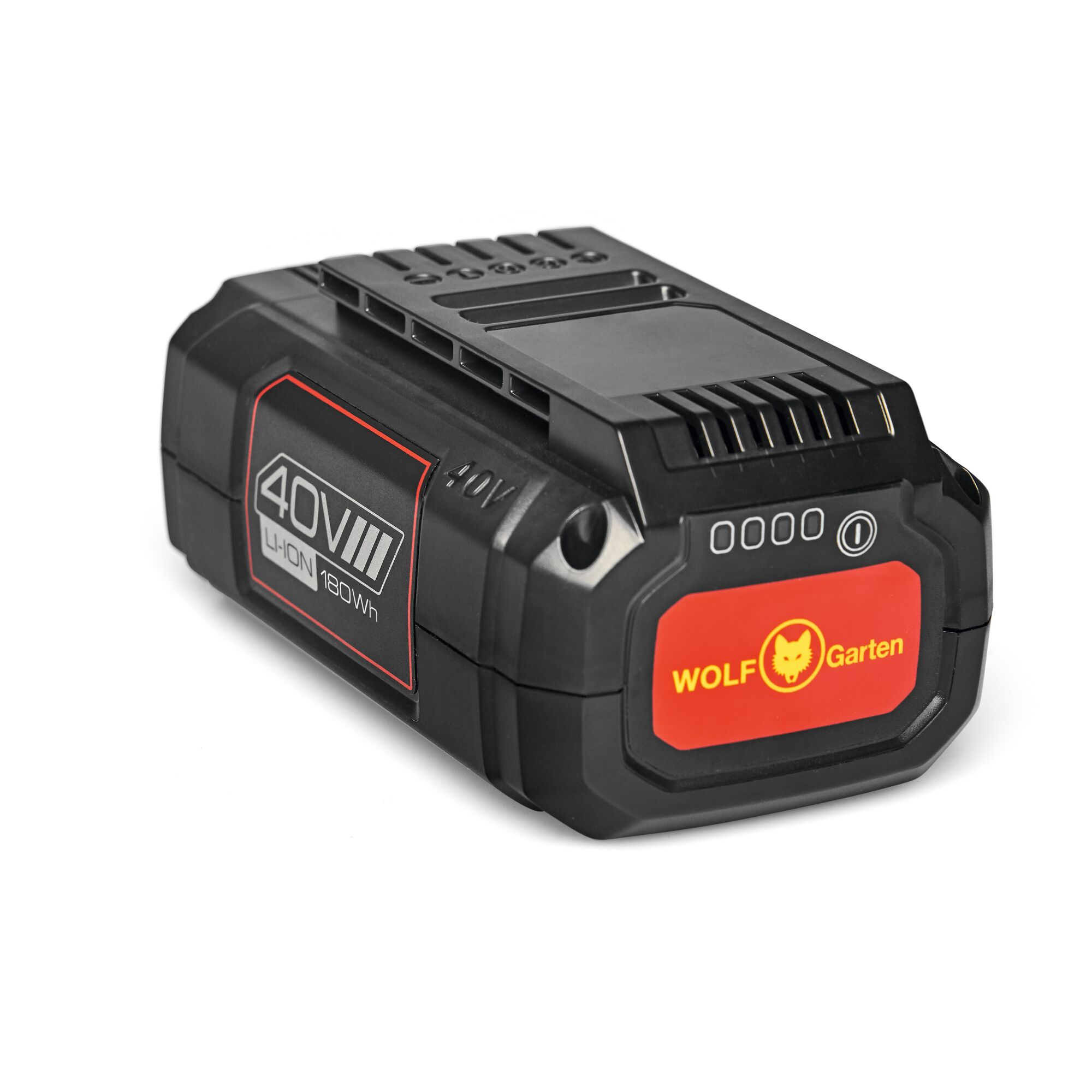 A WOLF-Garten branded 40V lithium-ion battery pack with a 180Wh capacity, designed for use with power tools and gardening equipment, shown on a white background.