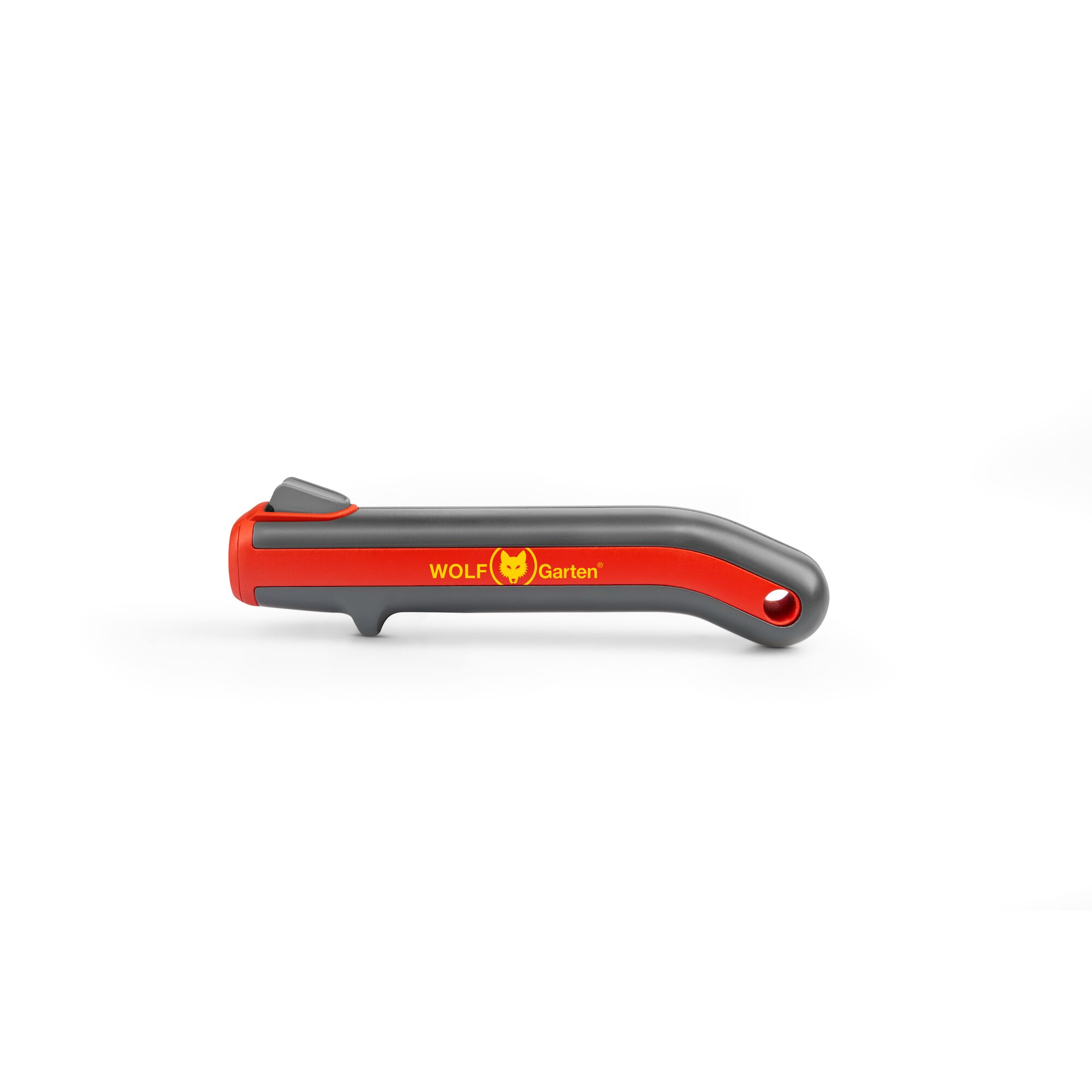 A WOLF-Garten hand tool with a grey and red handle, featuring the WOLF-Garten logo and branding in yellow. The tool is photographed on a white background.