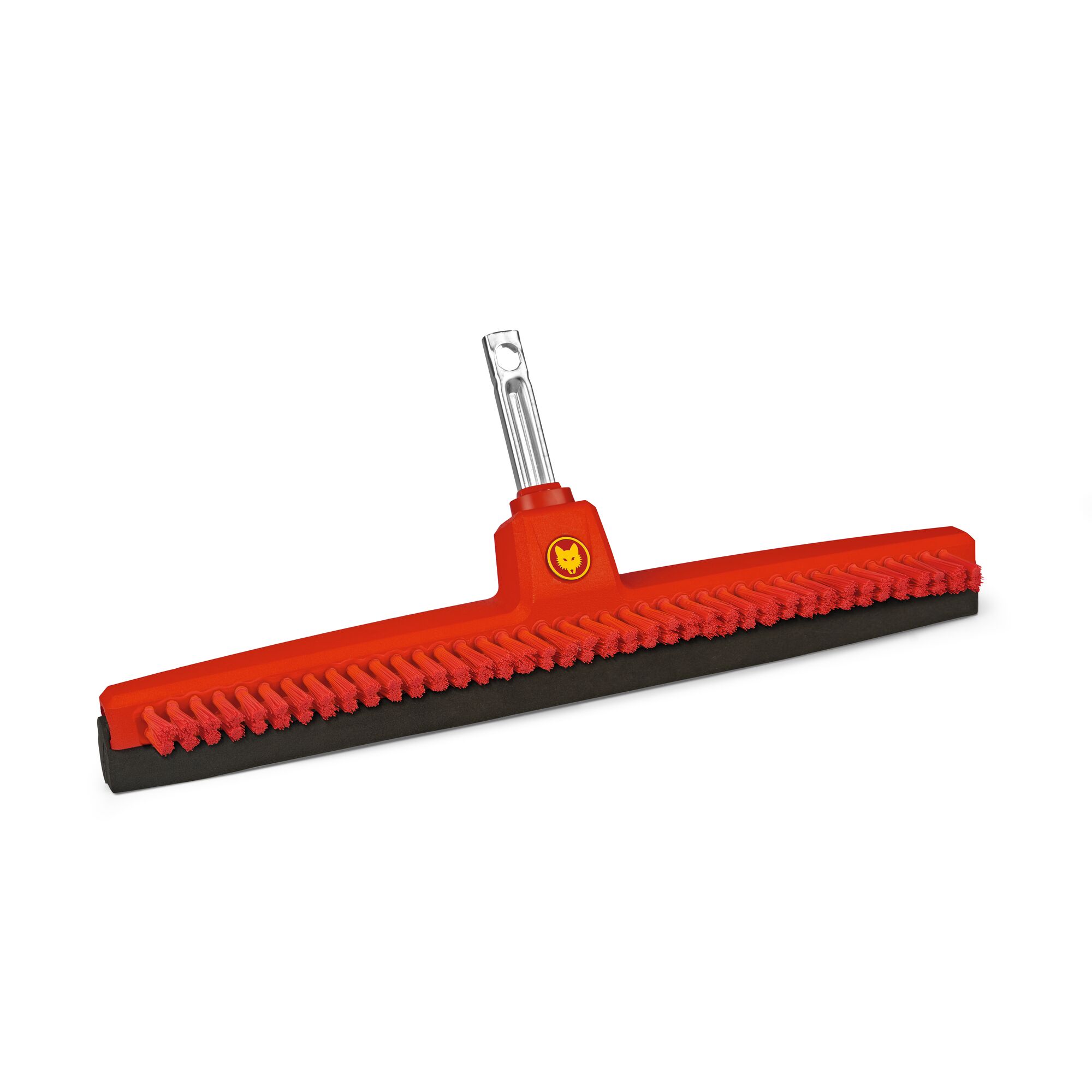 A red and black multi-surface broom head with sturdy bristles and a metal attachment tube, branded with the WOLFGarten logo.