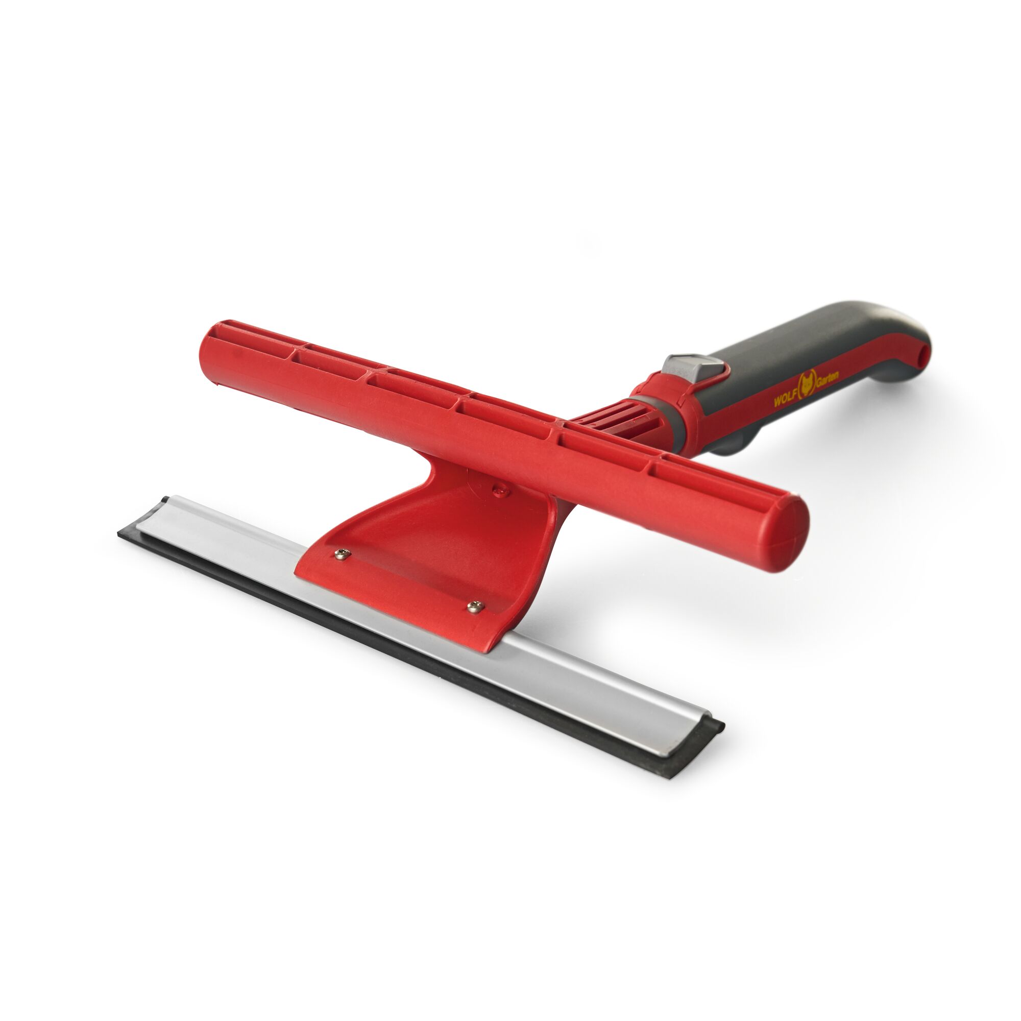 A red and black window squeegee with a WolfGarten logo, shown on a white background.