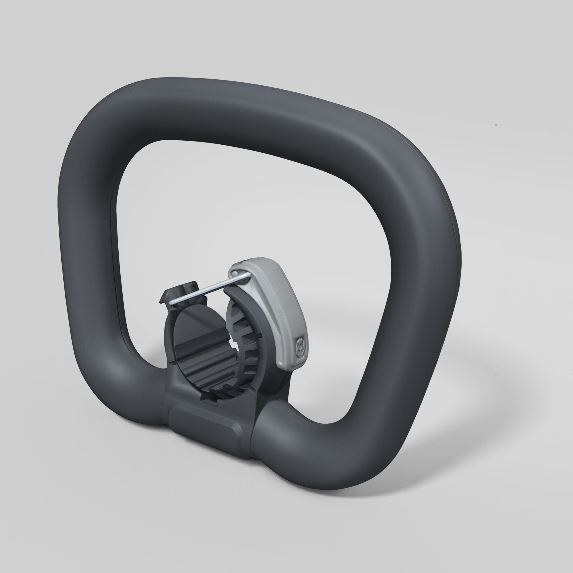 A black ergonomic handle with a grey adjustable clamp mechanism, designed for attachment to garden tools. The handle is square-shaped with rounded edges and sits on a light grey background.
