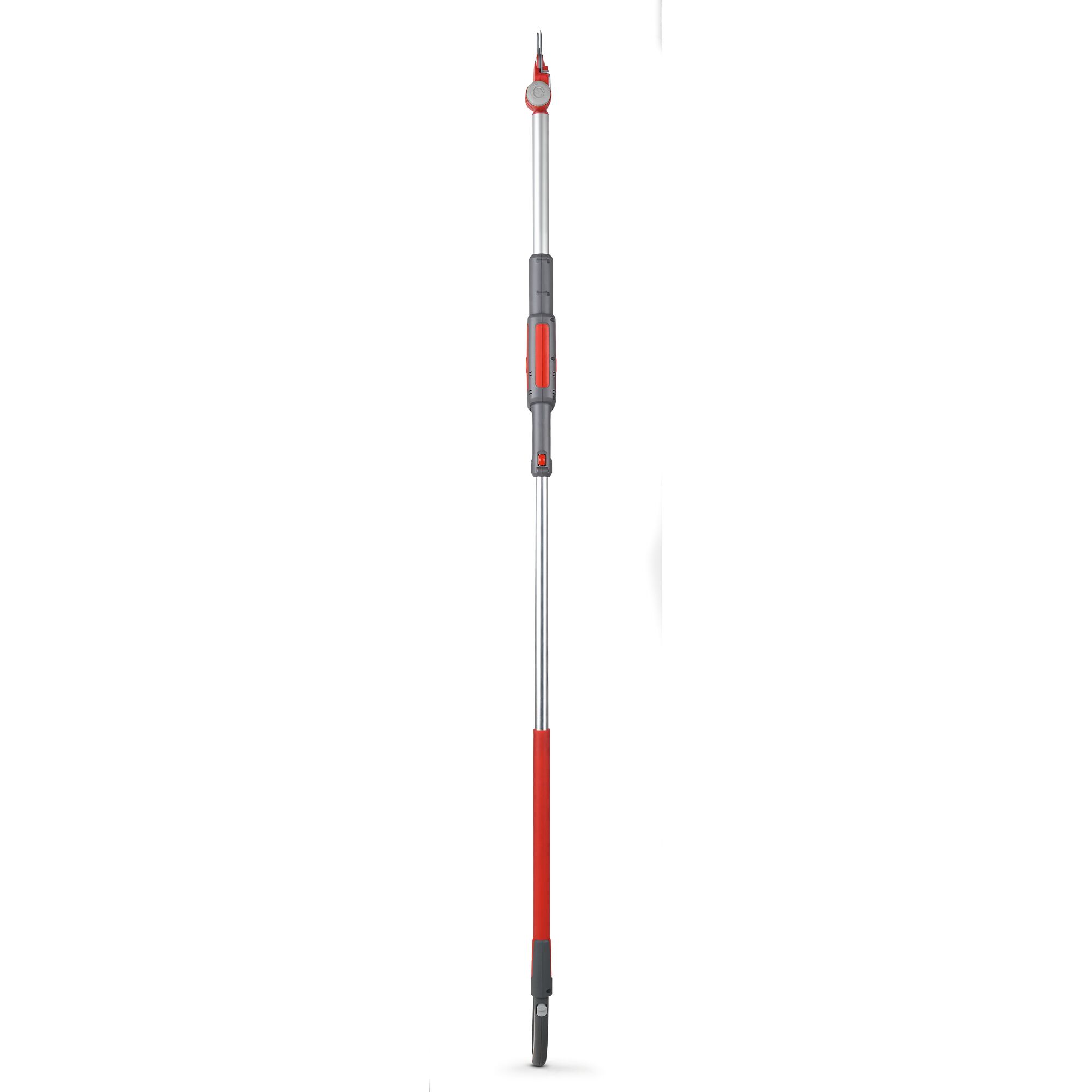 A telescopic metal pole with red and grey accents, likely used for gardening or pruning, shown vertically against a white background.