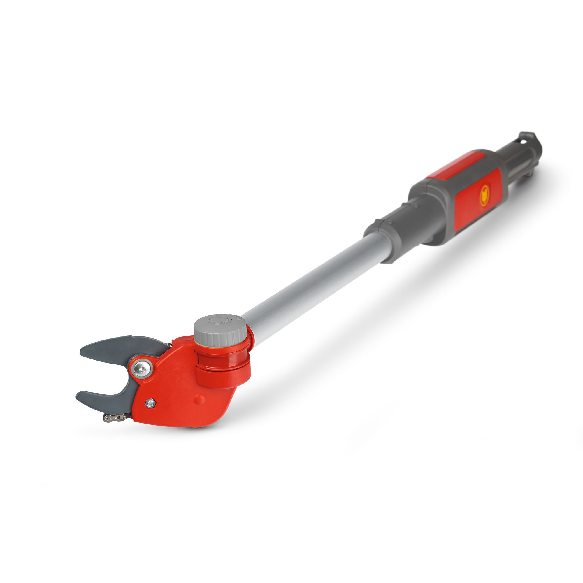 A WOLFGarten telescopic anvil lopper tool with a red and grey handle, designed for pruning branches in hard-to-reach areas.