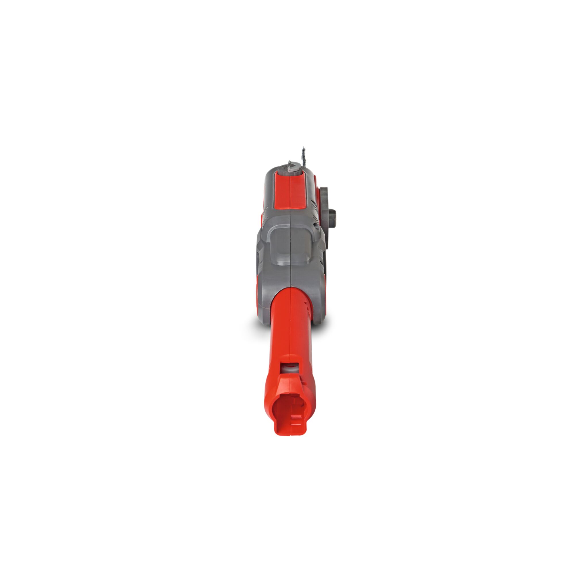 Front view of a red and grey electric tool, likely a garden power tool, photographed against a white background.