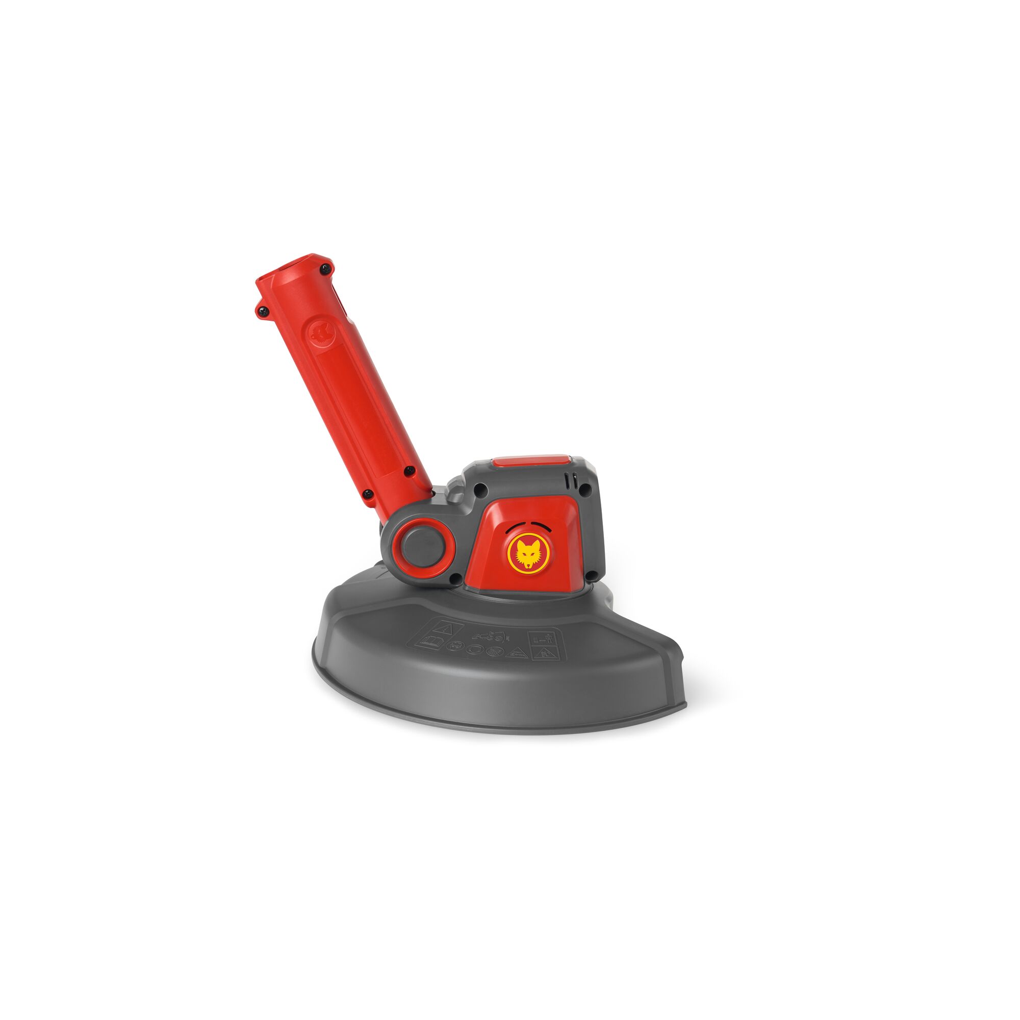 A red and gray garden tool component, likely a trimmer head, featuring the WOLFGarten logo. It is designed for attachment to a garden device.