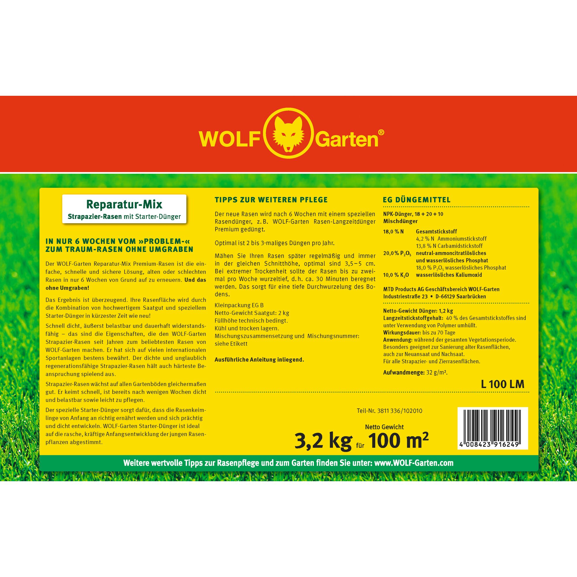 L 100 LM – »HARD-WEARING LAWN« WITH PROFI STARTER FERTILIZER