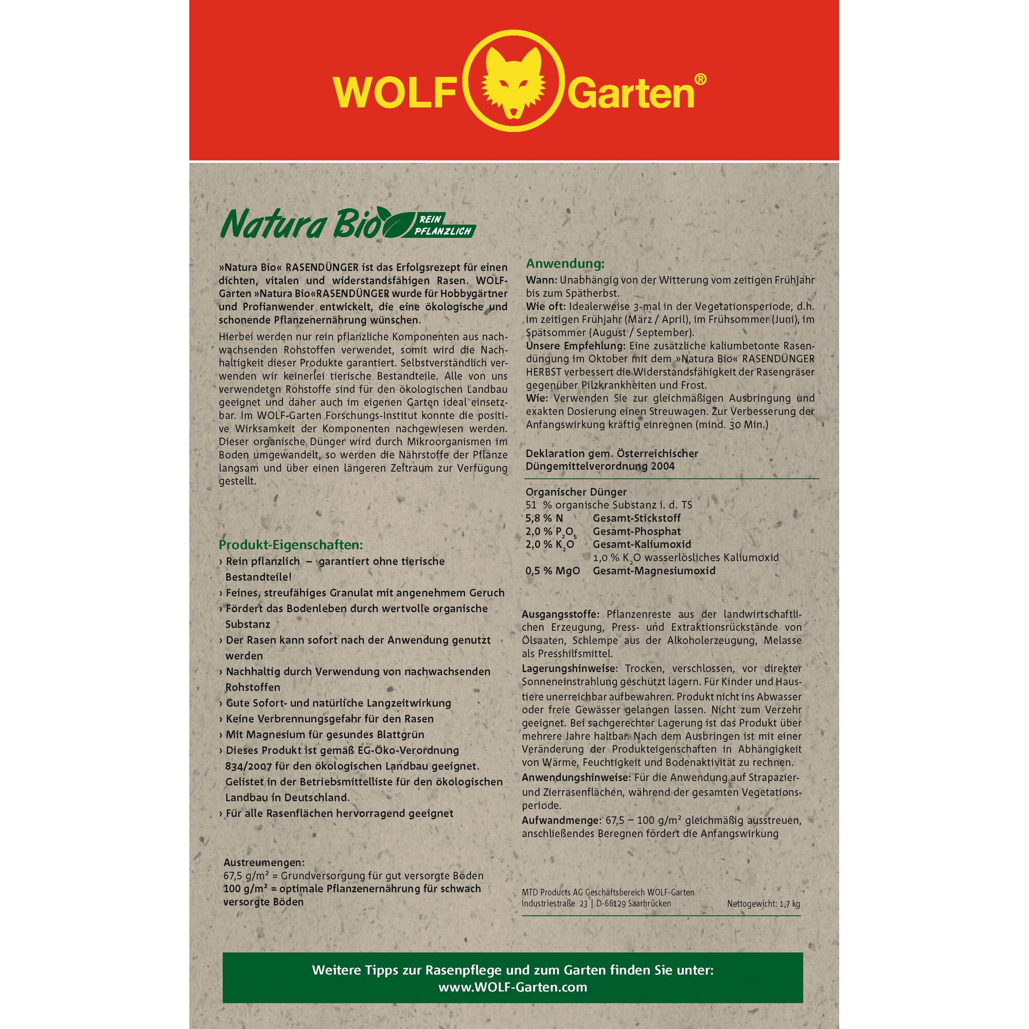 NR 1,7 – Natura Bio LAWN FERTILIZER